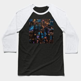 Cyber Circuit Cityscape Baseball T-Shirt